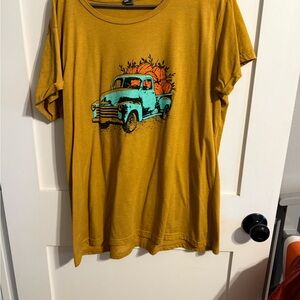 Autumn Mustard Graphic Tee with Vintage Truck with Pumpkins